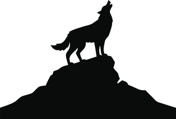 Wolf howling on a mountain isolated on white background