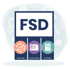 FSD - Functional Specifications Document acronym. business concept background. vector illustration concept with keywords and icons. lettering illustration with icons for web banner, flyer