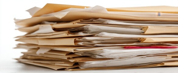 The stack of organized documents and folders in an office setting.