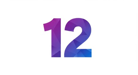 Abstract Number Twelve: Gradient Polygonal Design  Geometric Twelve Low Poly Number