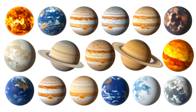 Solar System Planets Set  Isolated on Transparent Background PNG