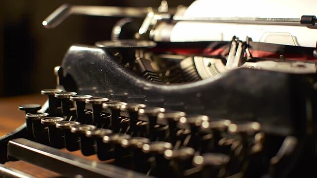 Vintage Typewriter Typing a Letter in Soft Afternoon Light