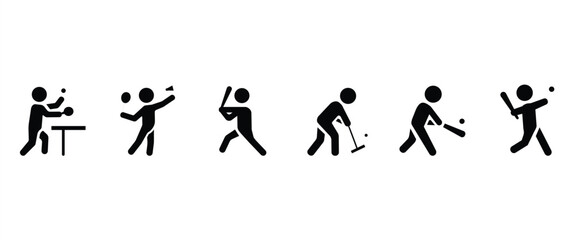 Sports vector icon set, Sports people icons with ball, table tennis, badminton, baseball, gateball, cricket and softball vector illustration in transparent background. Flat icon set.
