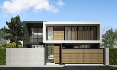The modern tropical house. 3d rendering
