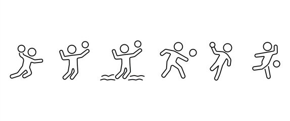 Sports icon set, Sports people icons with ball, basketball, volleyball, beach volleyball, squash, handball and bowling vector illustration in transparent background. Sport line icon set. Editable.