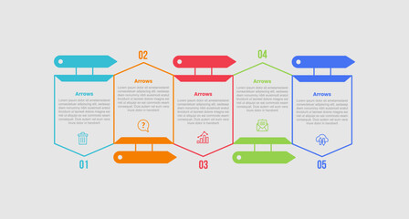 arrow shape infographic diagram with big arrow table box up and down with 5 step for slide presentation