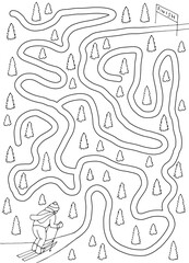 Ski race maze graphic black white sketch vertical illustration vector 
