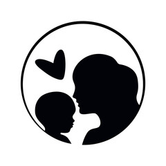 Mother and Child Silhouette with Heart Symbol Vector. This vector illustration symbolizes love, family connection, and maternal bond.