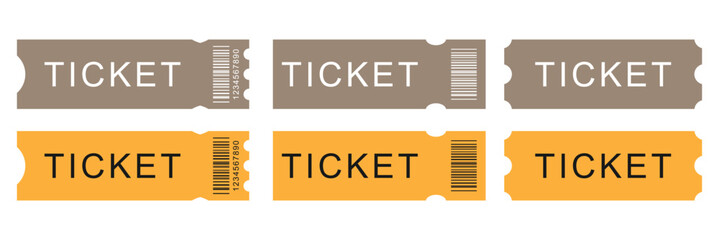 Ticket icon set, Movie show ticket vector icon, Cinema or Movie ticket in flat style