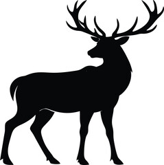Deer silhouette with large antlers isolated on white background