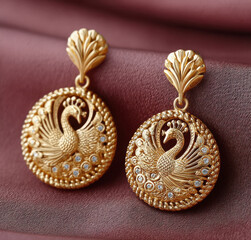 Naklejka premium close up of golden earrings on isolated background