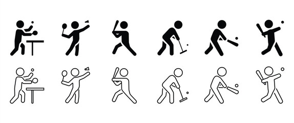 Flat icon set of ball Sports, Sports people icons with ball, basketball, volleyball, beach volleyball, squash, handball and bowling vector illustration in transparent background. Sport icon set.