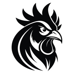 black and white rooster head silhouette icon isolated on white background