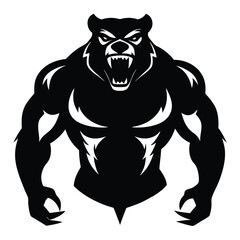 Obraz premium vector illustration of a bear, angry bear showing muscle silhouette icon isolated on white background