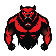vector illustration of an angry bear, bodybuilder gym angry bear icon isolated on white background