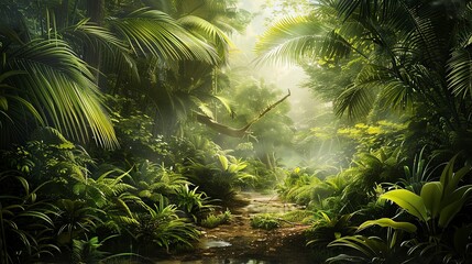 panoramic view of the beautiful green jungle, green nature view, green nature in the forest