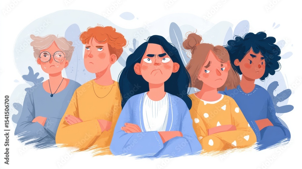 Poster Roles in Bullying Illustrated With Characters Displaying Emotions and Expressions in a School Setting