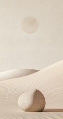 Beige desert landscape, minimalist scene with a large moon