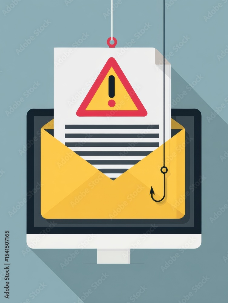 Poster phishing email alert icon highlighting cybersecurity risks associated with deceptive communication m