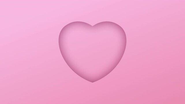 Minimalist pop up pink heart background with soft shadows, creating a cut out paper style on a pink tone. for love themed content, Valentine's Day stories, romantic reels animation