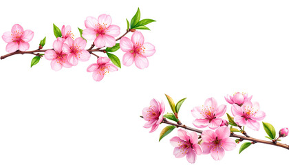 Naklejka premium Beautiful pink cherry blossom branch with blooming orchids on white background
