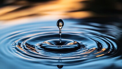 Water droplet impacting still water, creating ripples