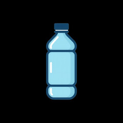A bottle of water is shown on a black background. The bottle is clear and has a blue cap. Concept of simplicity and practicality, as water is a basic necessity for daily life