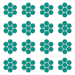 Modern and minimalist seamless repeating pattern of dark teal hexagons. Suitable for a variety of projects, backgrounds, packaging, textiles, branding and web design.