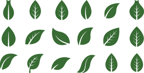 Green leaf icons, eco symbols, botanical elements, nature-inspired design, vector foliage graphics, organic illustrations, sustainable motifs, environment-friendly art, plant-based patterns, 