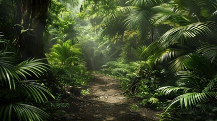 Naklejka premium panoramic view of the beautiful green jungle, green nature view, green nature in the forest