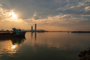 sunset over the river in guangzhou