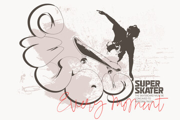 SKATER art tees, slogan art Tee, Skate board lettering,, t shirt graphics print vector illustration design, Urban typography hipster street art for graphic t- shirt.eps