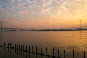 sunset over the river in guangzhou