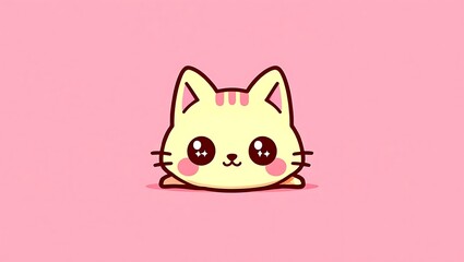 Obraz premium Adorable Cartoon Cat Illustration Cute Kitten with Big Eyes, Pink Cheeks, and Soft Fur. Perfect for Children's Books, Wallpapers, and Cute Designs.