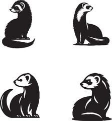 Black-and-White Stylized Ferret Illustrations in Calm and Curious Poses