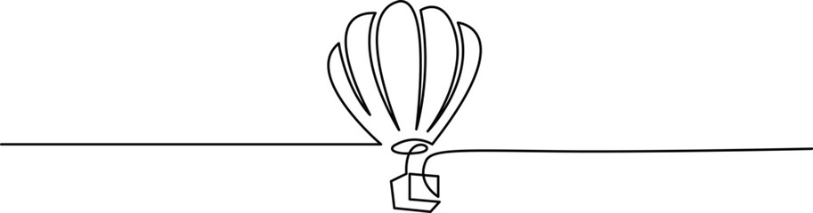 Hot Air Balloon in one continuous line drawing, Minimalist black linear design isolated on white background, concept in simple linear style. Editable stroke. Vector Illustration
