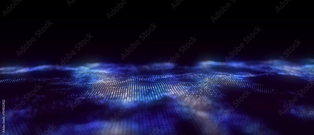 Poster color abstract wave background with dots and lines moving in space. technology illustration. futuris