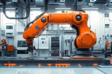 Industrial robot arm operates in high-tech manufacturing facility
