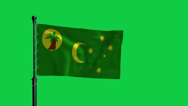 Cocos Or Keeling Islands Flag Waving Loop Animation Green Screen 4K