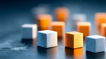 Colorful geometric cubes arranged on a dark surface, showcasing a modern design aesthetic