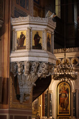 Priest pulpit in the Holy Metropolitan Church of the Annunciation in Athens-Greece