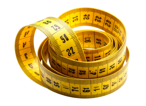 Coiled Bright Yellow Measuring Tape with Shadow, Transparent PNG