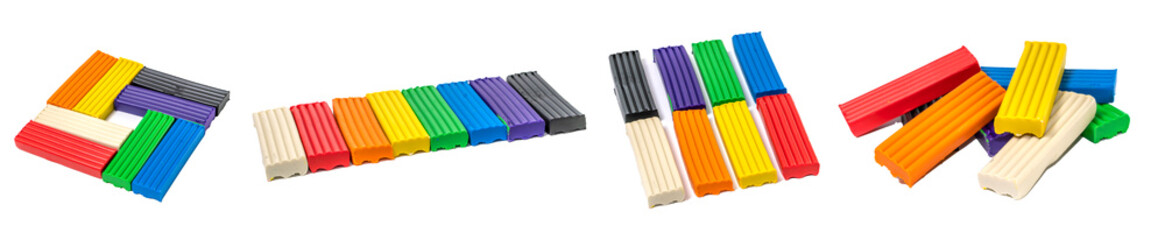 Fototapeta premium Plasticine Isolated, Modeling Clay Pieces, Creativity Modelling Material, Clay Dough, Plasticine on White Background