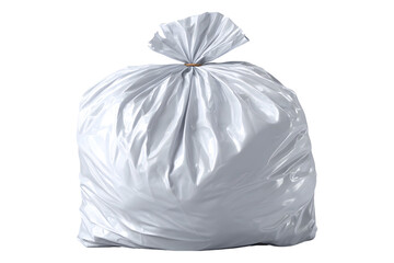 Close-up of a filled white plastic trash bag isolated on transparent background