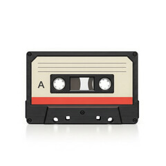 Fototapeta premium An isolated cassette tape with a black casing and a red stripe, labeled with the letter 