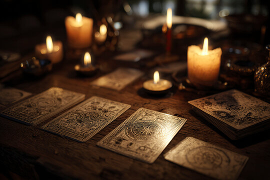 Tarot card reading with candles.