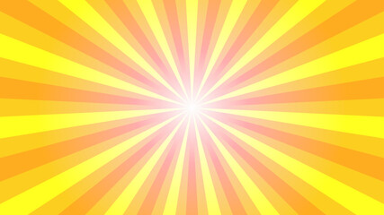 Retro orange sun rays on yellow halftone bg