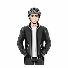 Man in Black Jacket and Black Helmet Standing Image vector isolated on white background