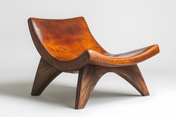 Brown wooden small minimalist chair or armchair. Interior design concept. Isolated object on white background