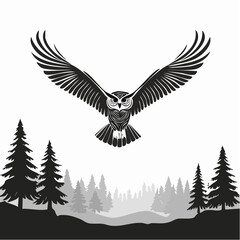 A majestic Owl soaring over a lush forest landscape image vector.